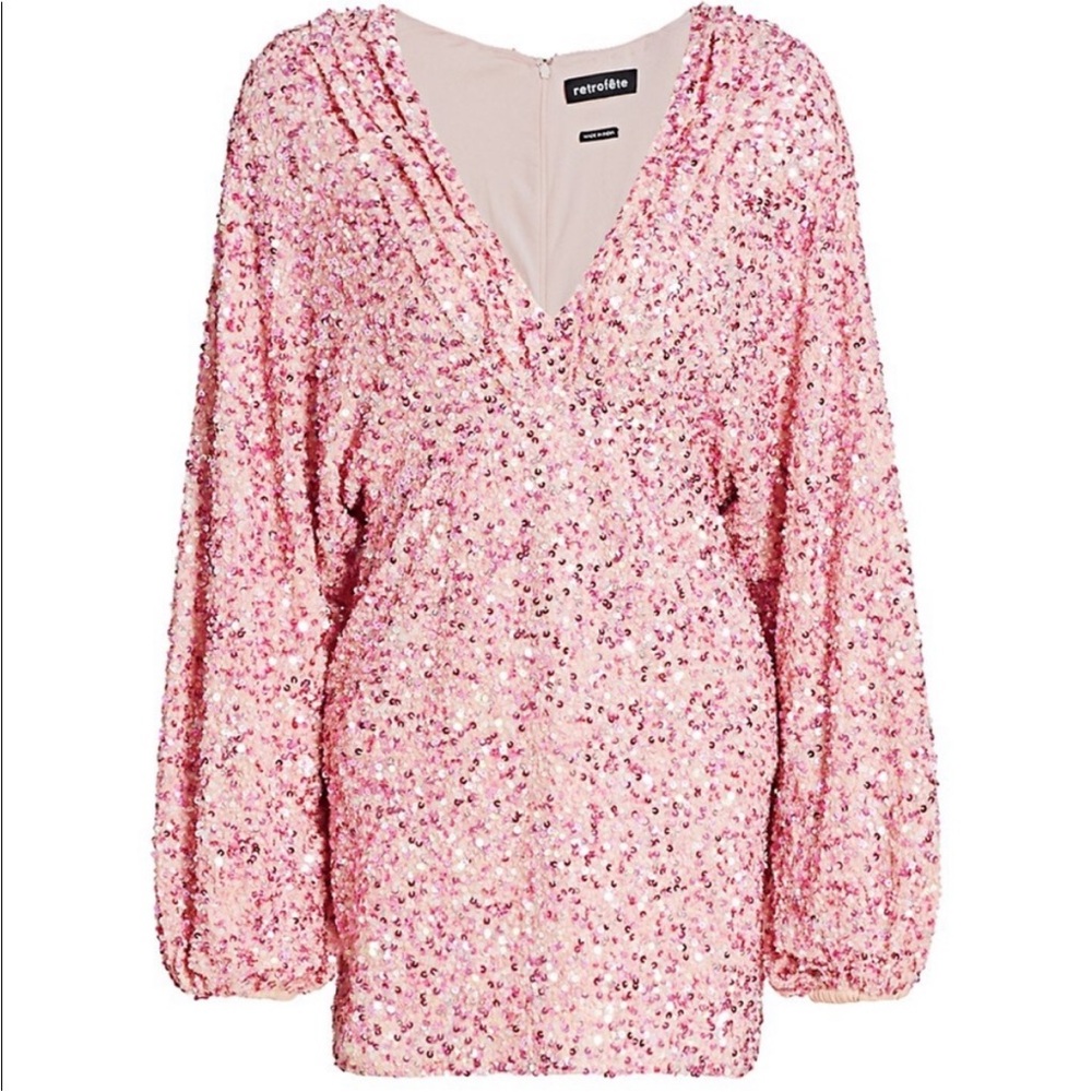 Retrofete Pink Aubrielle Sequin Plunge Dress S- new with tags